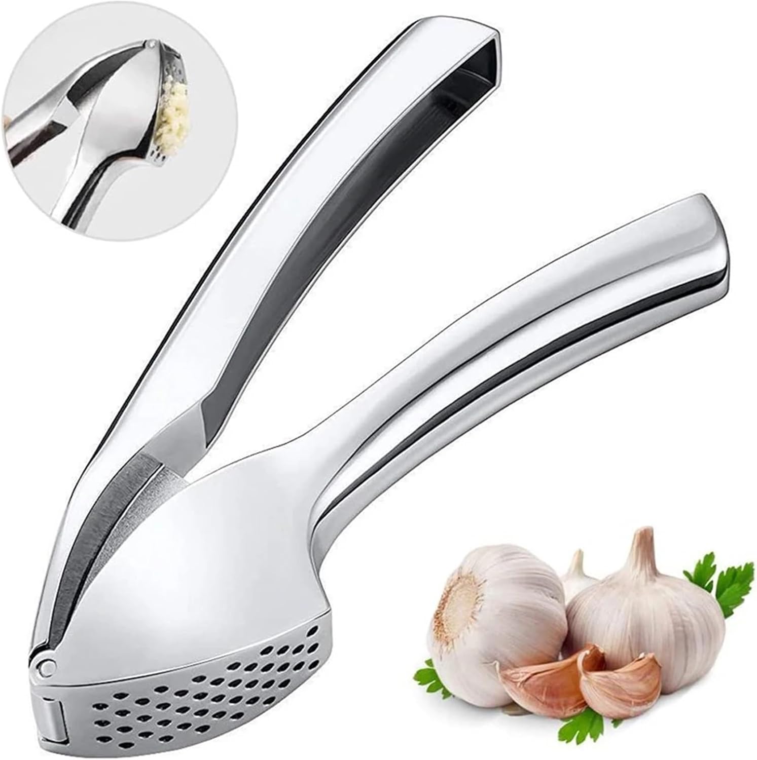 Garlic Press 4pcs Garlic Crusher Tool - Manual Press, Ergonomic Grip, Anti-Rust