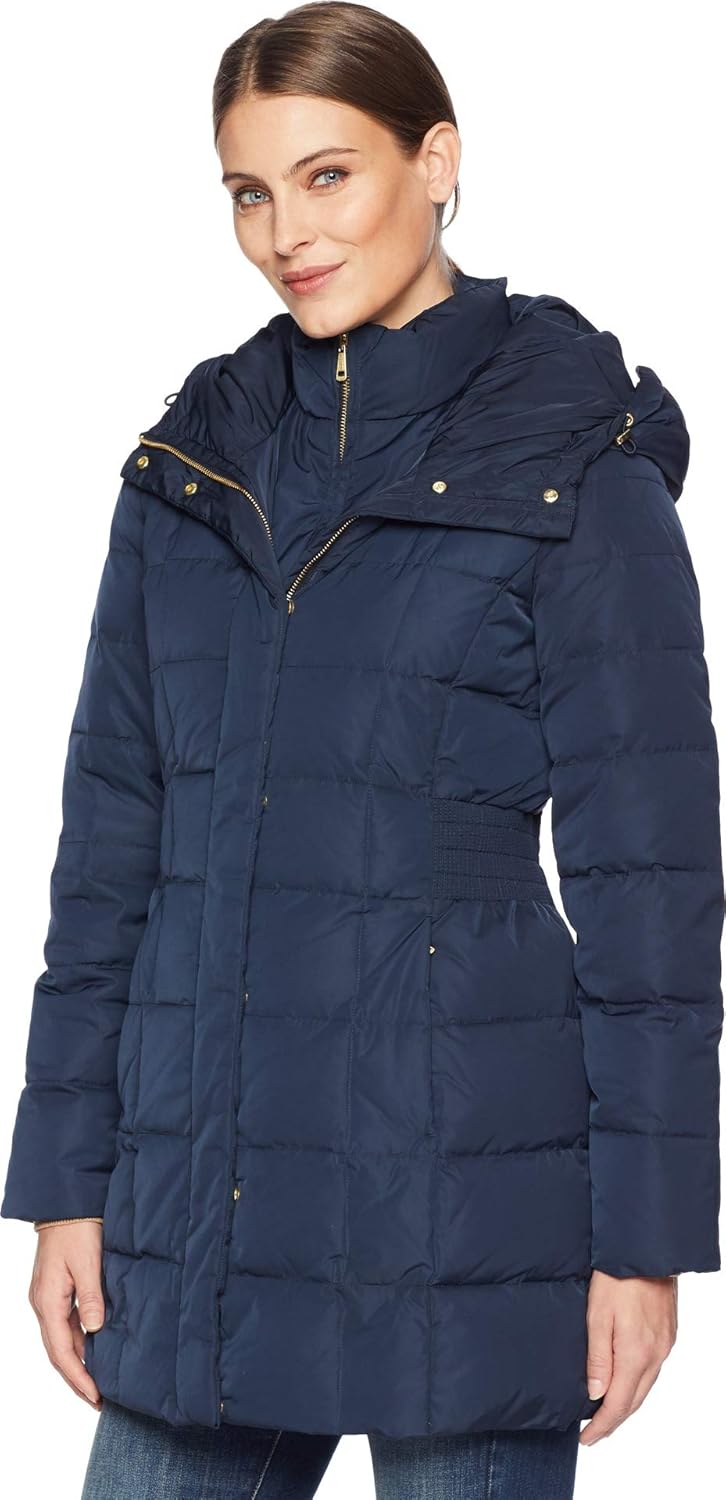 Cole Haan Women's Taffeta Down Coat With Bib Front and Dramatic Hood