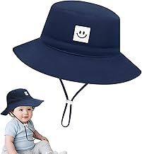 Baby Sun Hat for Boys Girls, Toddler Bucket Hat 2-7 Years, UPF 50+ Sun Protection Kids Beach Hat, Wide Brim Summer Caps with Smile Face, Navy Blue