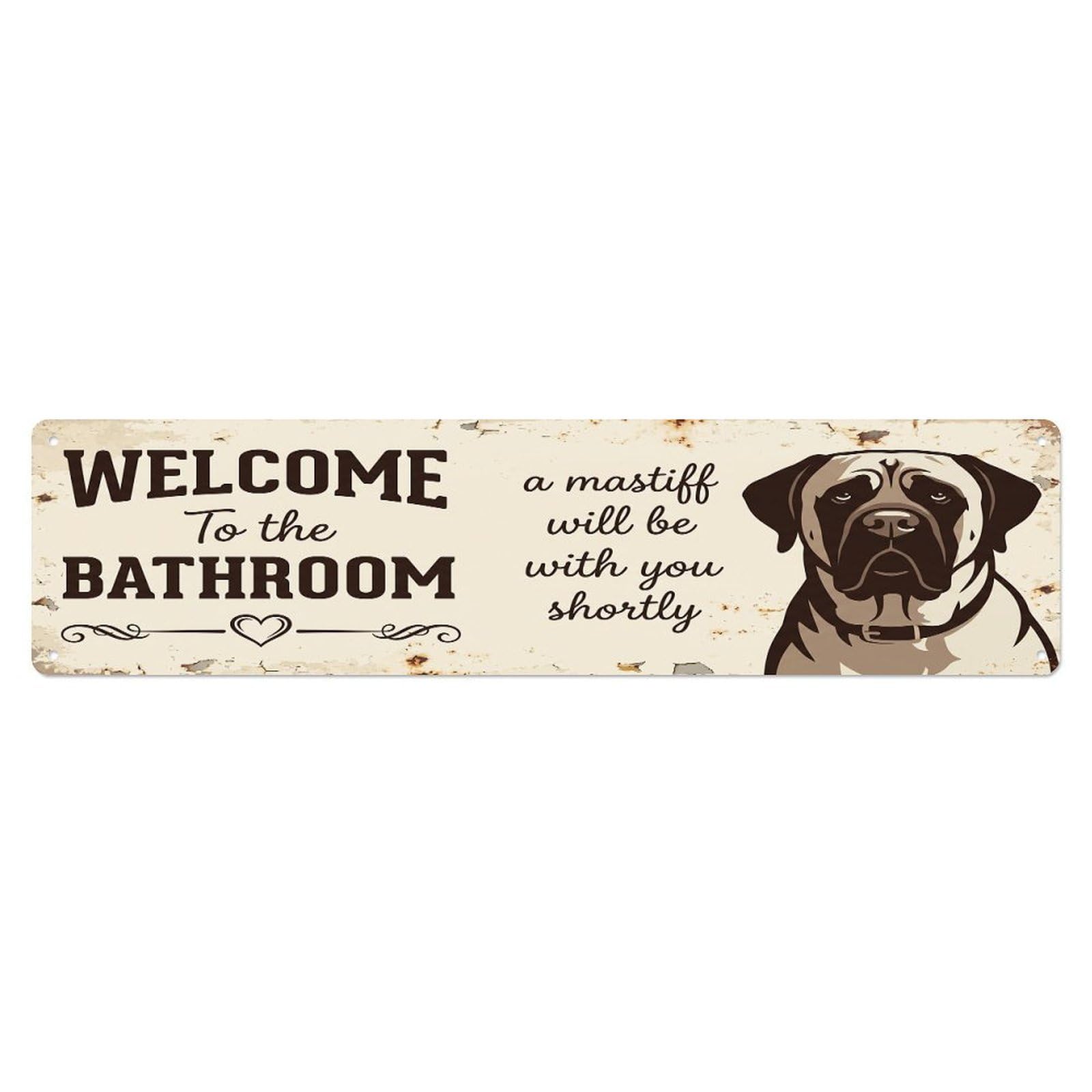 Vintage WELCOME To The BATHROOM Mastiff Dog Metal Tin Sign