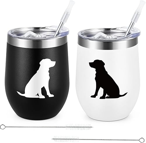 Lifecapido Labrador Silhouette - Juego de 2 vasos de vino de acero inoxidable para amantes de los labradores, regalos de cumpleaños de Navidad para