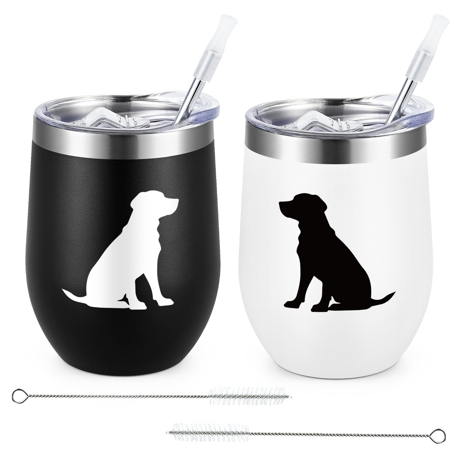 Cadeau Noël maman chien : lot de 2 verres à vin labrador en acier inoxydable