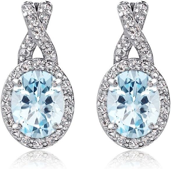 Sterling Silver Genuine, Created or Simulated Gemstone & White Topaz Oval and X Drop Earrings for Women
