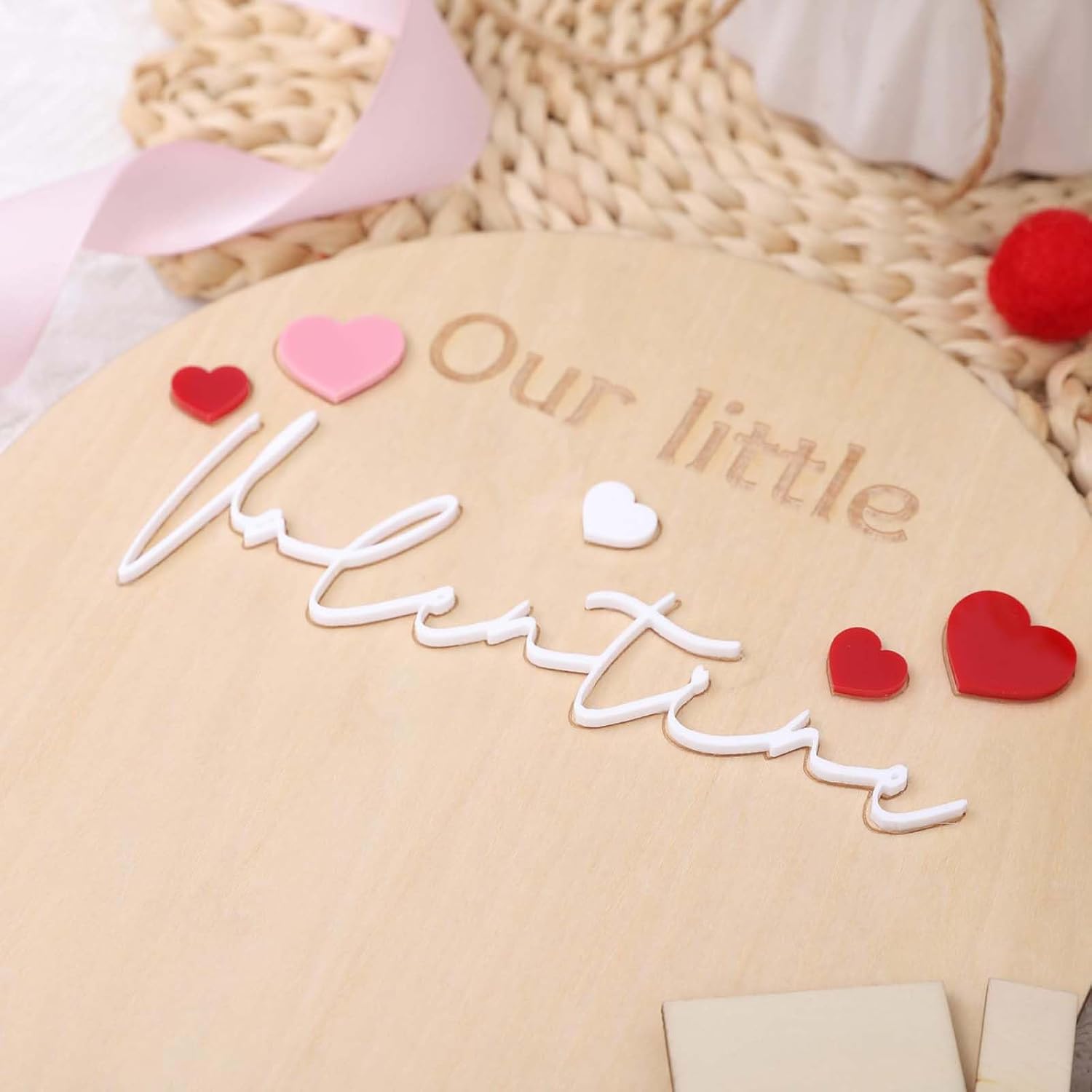 Baby First Footprint Wood Board for Valentine Keepsake Milestone Table Party Decorations (Multi-Color, M)