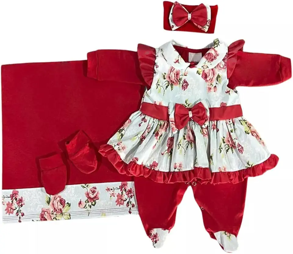 Saída Maternidade Catarina Floral – Kit Recém Nascido Menina 05 Peças em Malha 100% Algodão