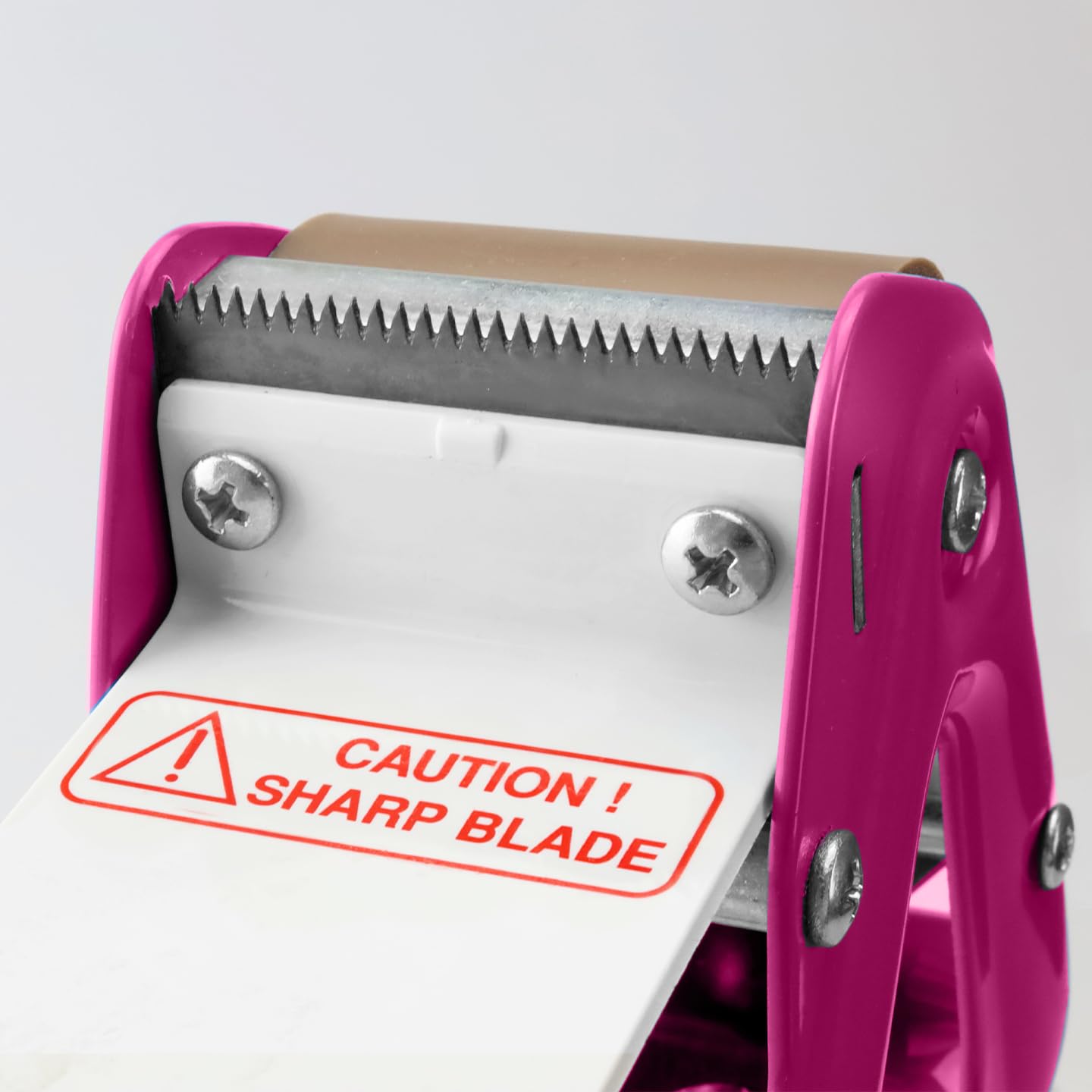 TAPEWELL Dispensador de cinta de embalaje morada con marco de metal resistente, núcleo de 3 pulgadas con mango ergonómico especial, pistola de cinta para cajas de embalaje con hoja de acero templado