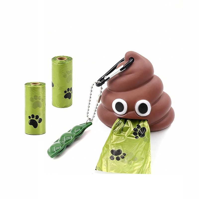 Porta-sacos para fezes de cães em formato divertido EniwegVoge com gancho, 2 rolos e 30 sacos