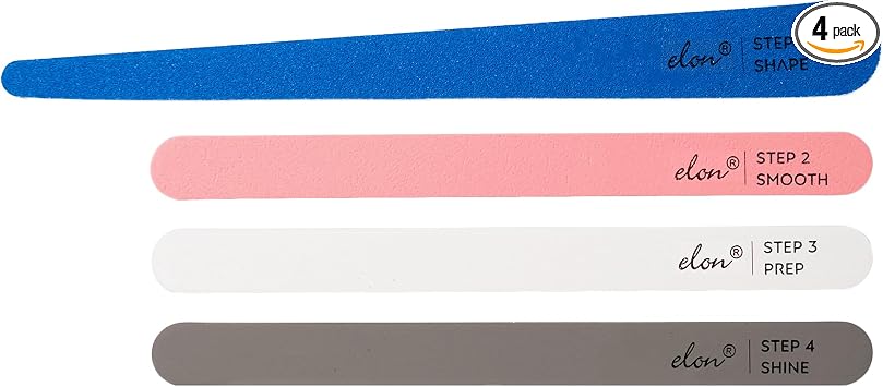 Elon Professional Nail File Set 4 Step Fingernail Files and Buffers for Manicure - File System 4 Double-Sided Dermatologist Recommended Rebuild & Restore