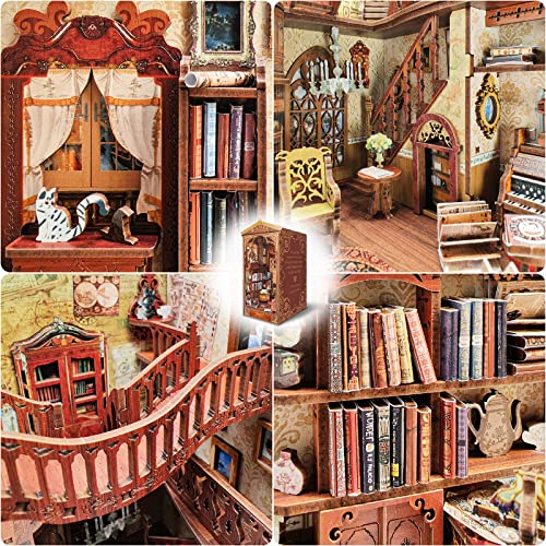 Losbenco Book Nook Kit, Diy Dollhouse Booknook Bookshelf Insert Decor Alley, Diy Book Nook Miniature Kit With Lights, 3D Wooden Puzzle Decorative Bookend Miniature Model Kits For Kids/Adults #TOP5
