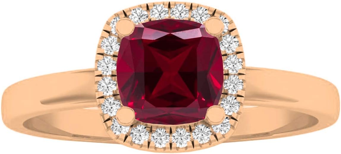 Dazzlingrock Collection 18K 5.3 MM Cushion Lab Created Gemstone & Round Diamond Ladies Halo Engagement Ring, Rose Gold