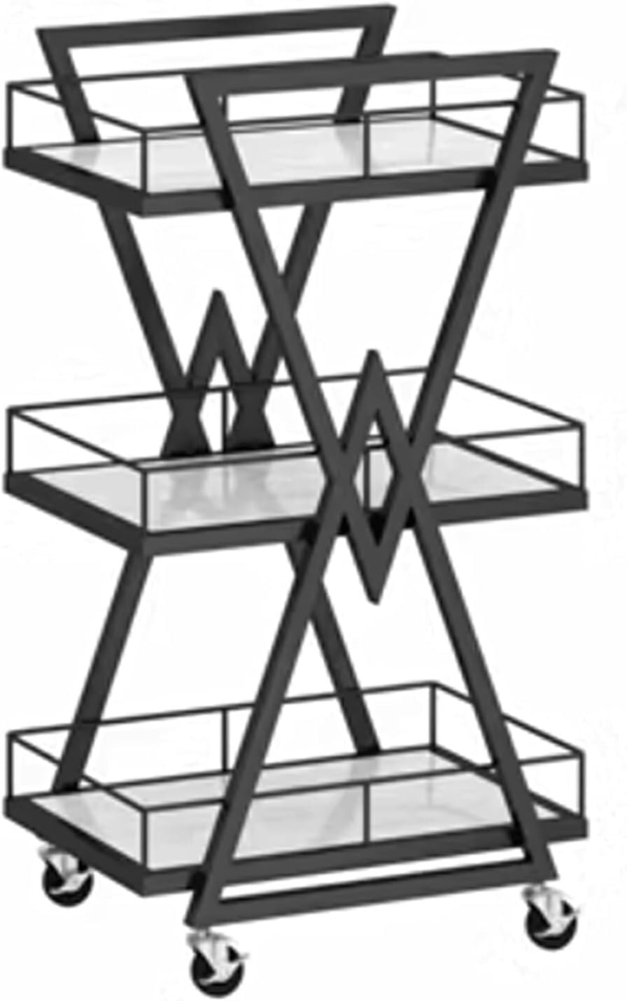 SSDDLZEQ Mobile Salon Station, Salon Trolley Metal Salon Rolling Cart Hollowed Storage Utility Cart 3 Tier Trolley Cart With Casters For Beauty Salon Cart(Schwarz)