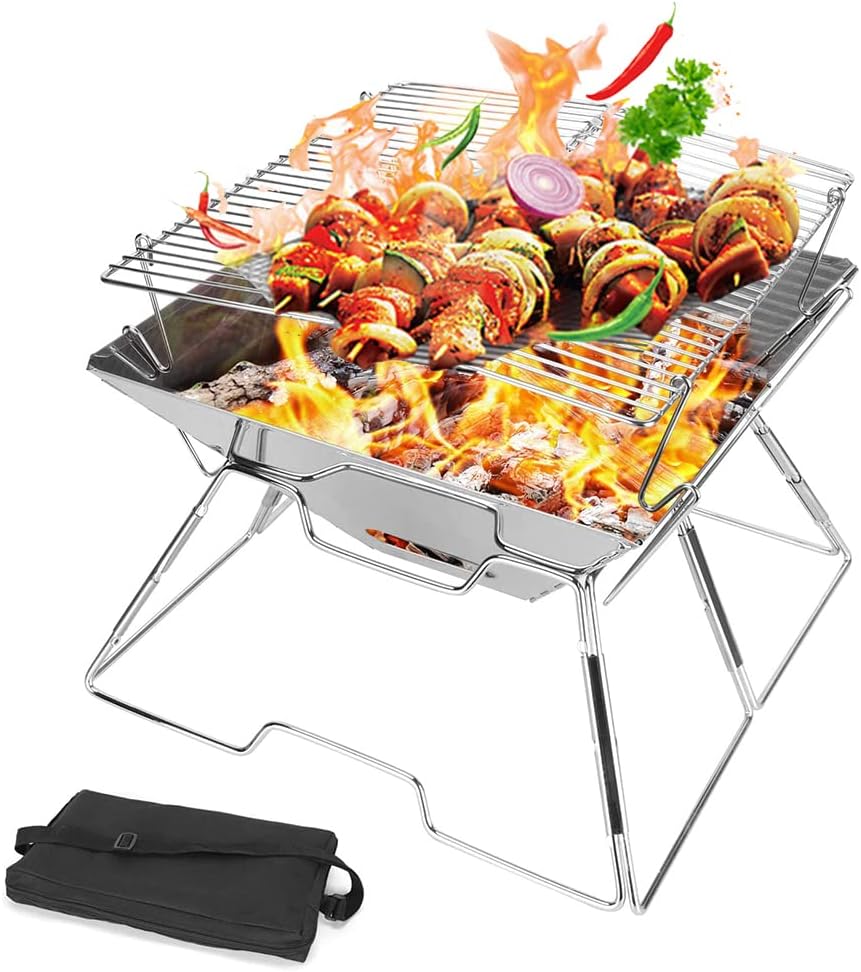 Beauenty Camping Barbecue Rack, Folding Campfire,Compact 304 Premium Stainless Steel Outside Picnic Portable Camping Grill Stove with Carrying Bag (c1)