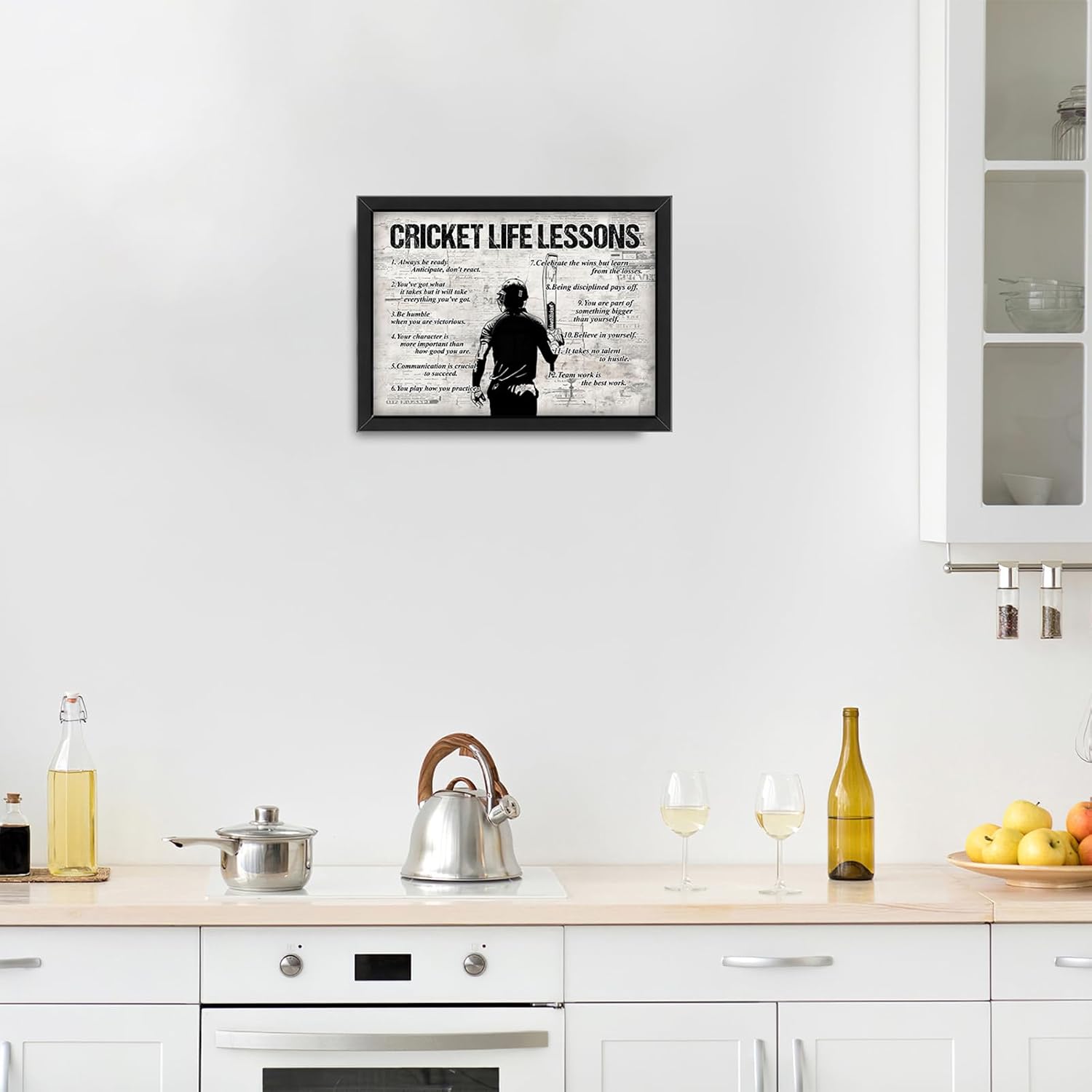 Cricket Wall Art Cricket Life Lessons Framed Wall Decor Sports Motivational Quotes Canvas Pictures Sign Poster Decorations Print Painting Artwork for Man Boy Room Living Room Bedroom 16x12inch