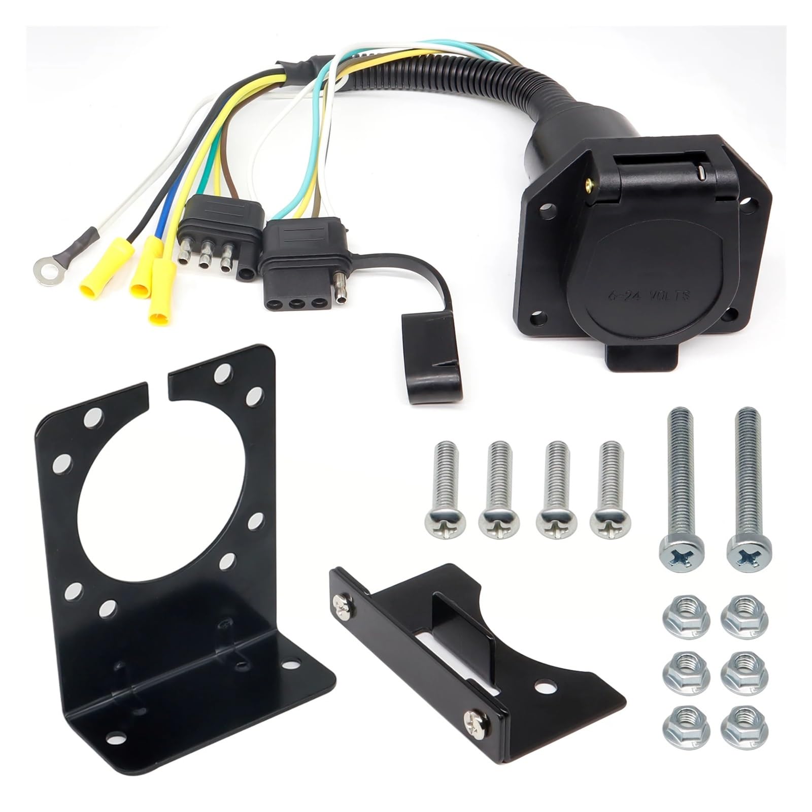 Muzhen Store Conector de Remolque Hembra Plano de 4 vías, Adaptador de Remolque múltiple, cableado de camión, Enchufe de arnés de luz, Pin de 4 vías a Hoja RV de 7 vías