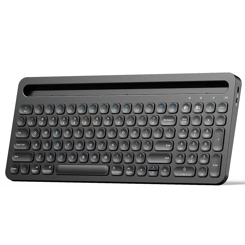 Wireless Bluetooth Keyboard for Windows, iOS, Android, Computer, Laptop, Smartphone - Multi-Functional with Built-in Cradle,for Laptops/Desktops/Tablets,Full Size
