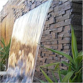 GYDUHYE Fuente rectangular de acero inoxidable con cascada de luz LED para piscina y jardín (tamaño: 1,2 m, color: blanco)