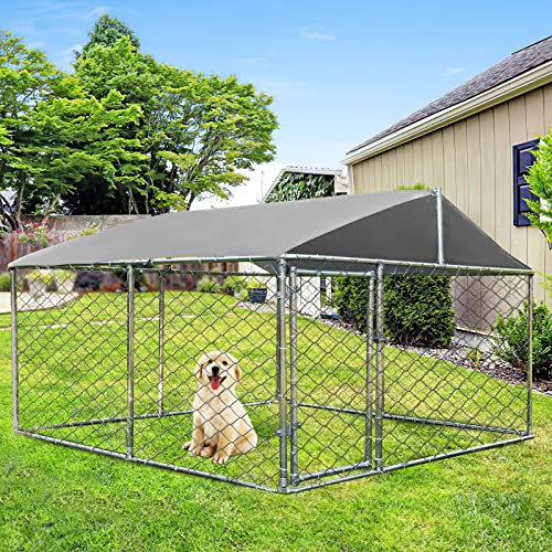 Letata Large Outdoor Dog Kennel Playpen For Large Dogs Heavy Duty Metal Outside Dog Cage Fence With Waterproof Protection Cover Dog Run Enclosure With Secure Lock For Backyard #TOP6