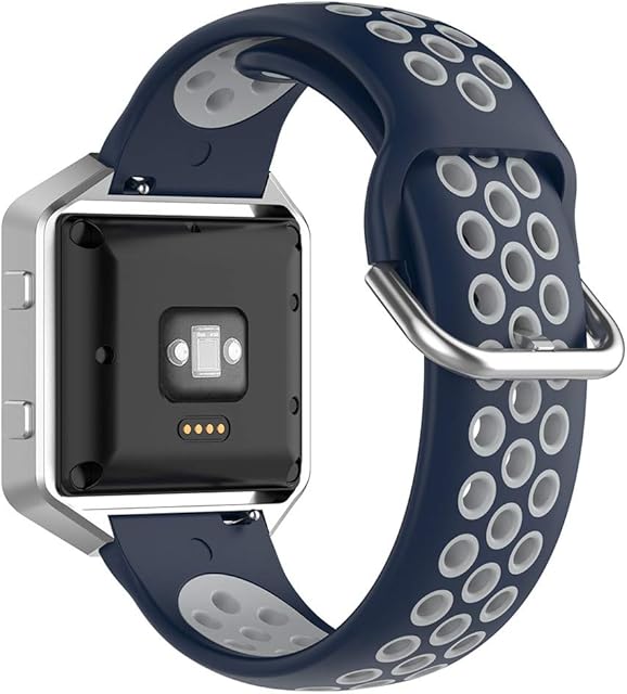 KOMI Watch Strap Replacement for Fitbit Versa 2 / Versa/Blaze, Women Mens Silicone Fitness Sports Band Smart Watch Accessories(darkblue/grey)