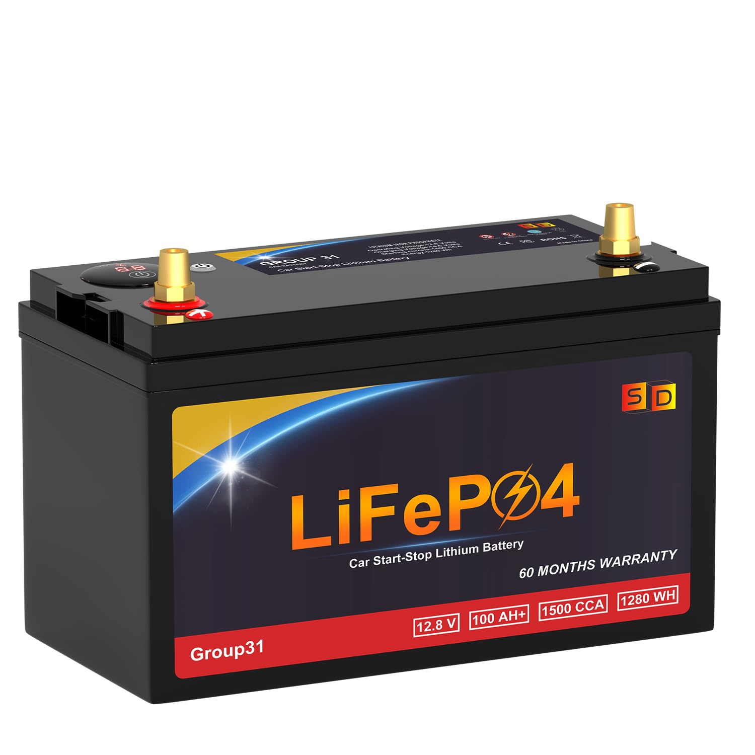 Lithium Car Battery Start-Stop GROUP 31 12.8V 100Ah 1500CCA LiFePO4 Automotive High-Performance With Emergency Start Button Battery For Car