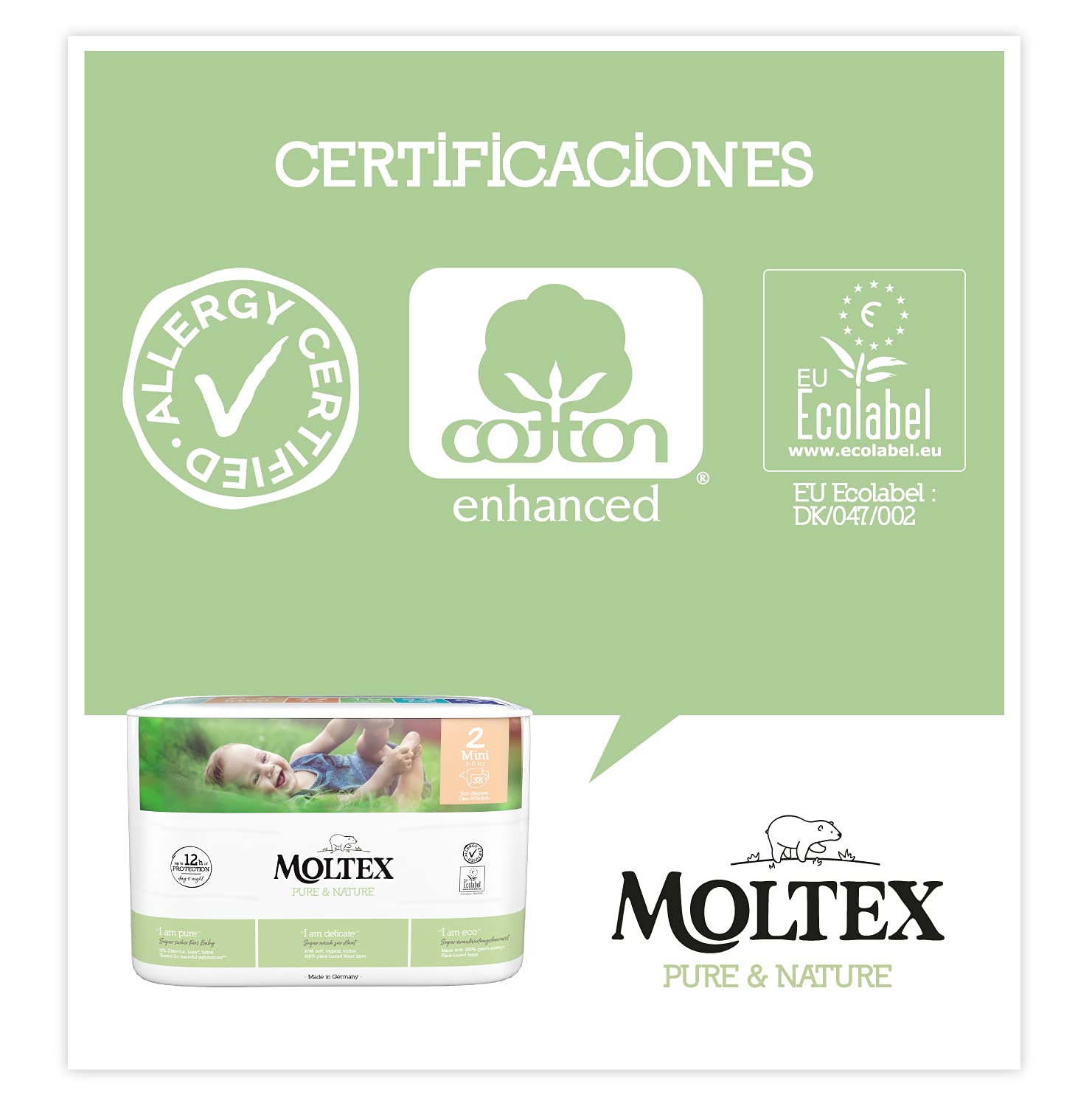 Moltex Pure & Nature Pieluchy ekologiczne rozmiar 2 (3-6 kg) – 144 pieluchy, opakowanie może się różnić