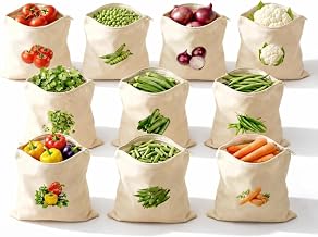 100% Cotton Reusable Vegetable Bags for Fridge | Eco-Friendly Storage Bags | Washable Breathable Cloth Bags for Vegetables | Plastic-Free Kitchen Organizer | 12x12 Inches | Pack of 10