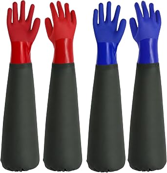 Okllen 2 Pair 27" Extra Long Rubber Gloves, Elbow Length Waterproof Gloves