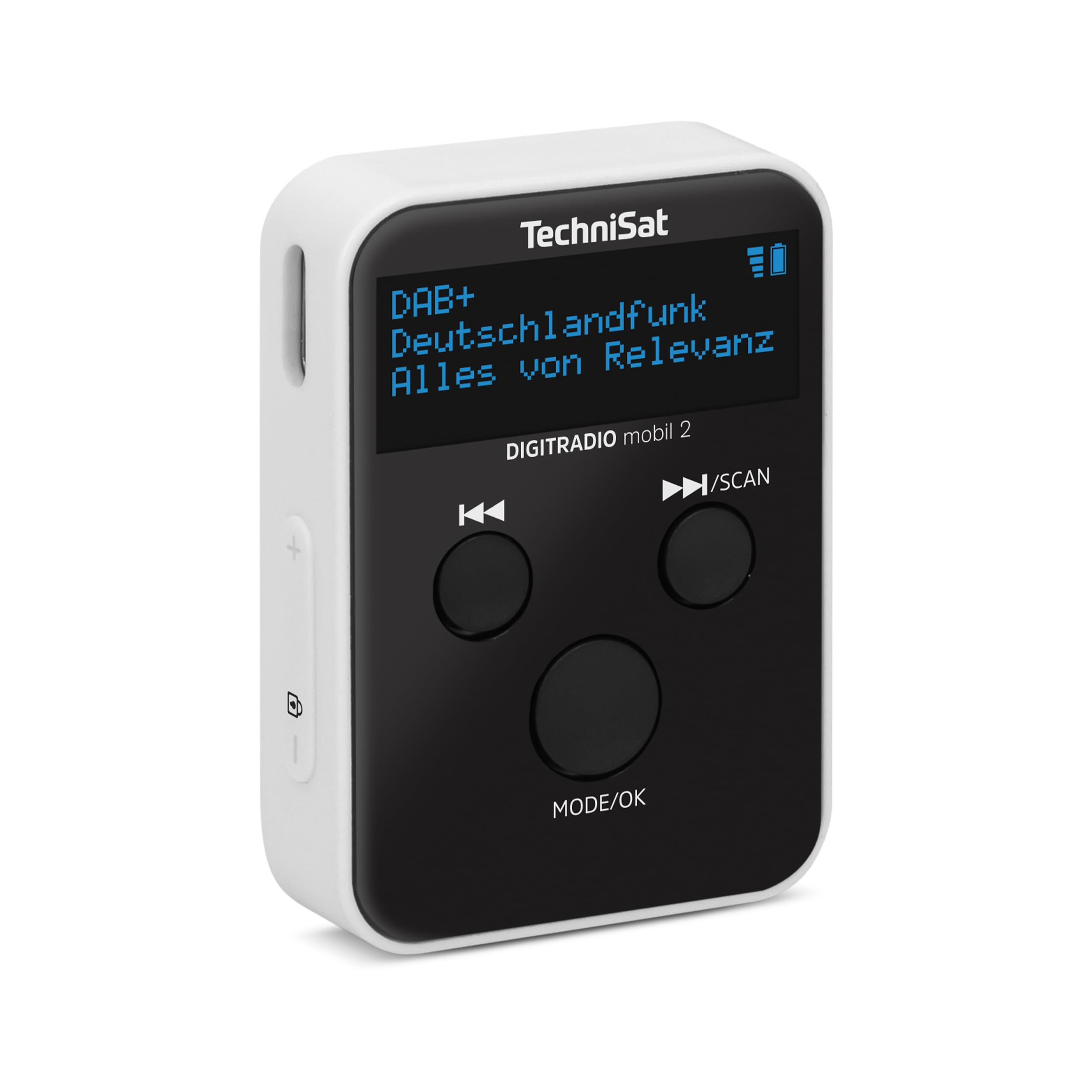 TechniSat DIGITRADIO mobil 2 – Tragbares DAB+/FM Mini-Radio mit Akku (Kopfhörer, OLED-Display, Favoritenspeicher) schwarz/weiß