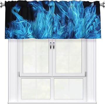 Blue Flame Curtain Valances for Windows Blackout Rod Pocket Curtain Valance Art Curtain Valances Window Treatments for Kitchen Bedroom Living Room Decor 54x18inch1pcs