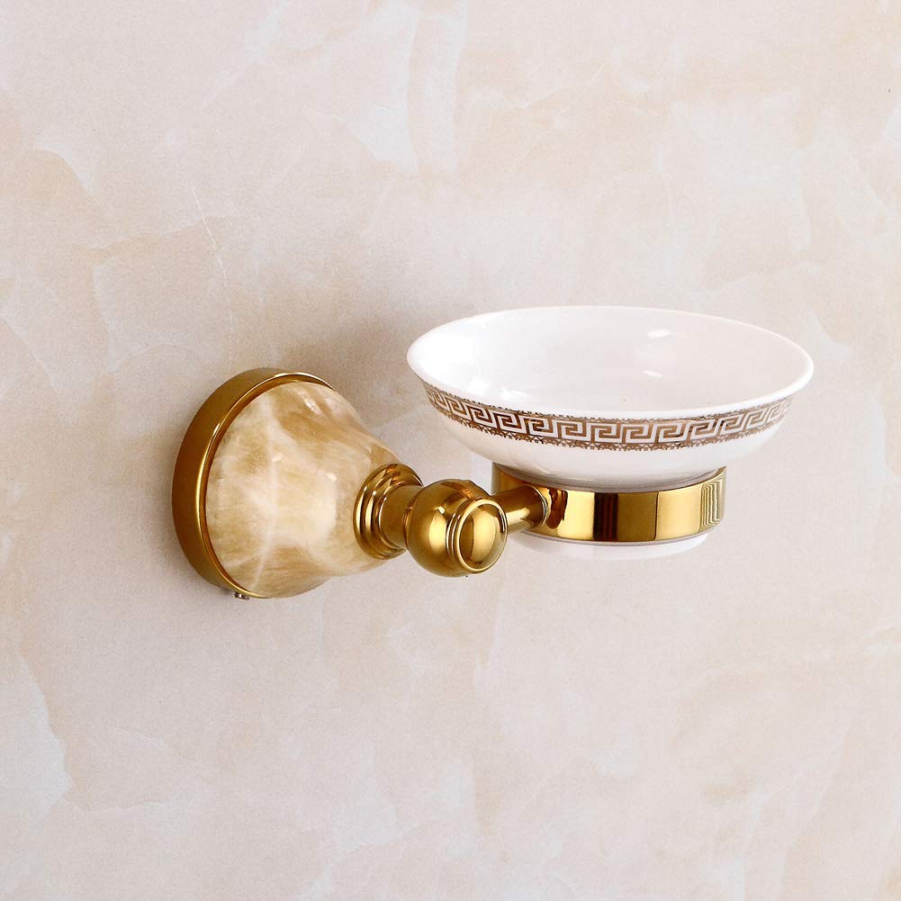 Porte-savon en laiton massif doré et véritable jade finition polie