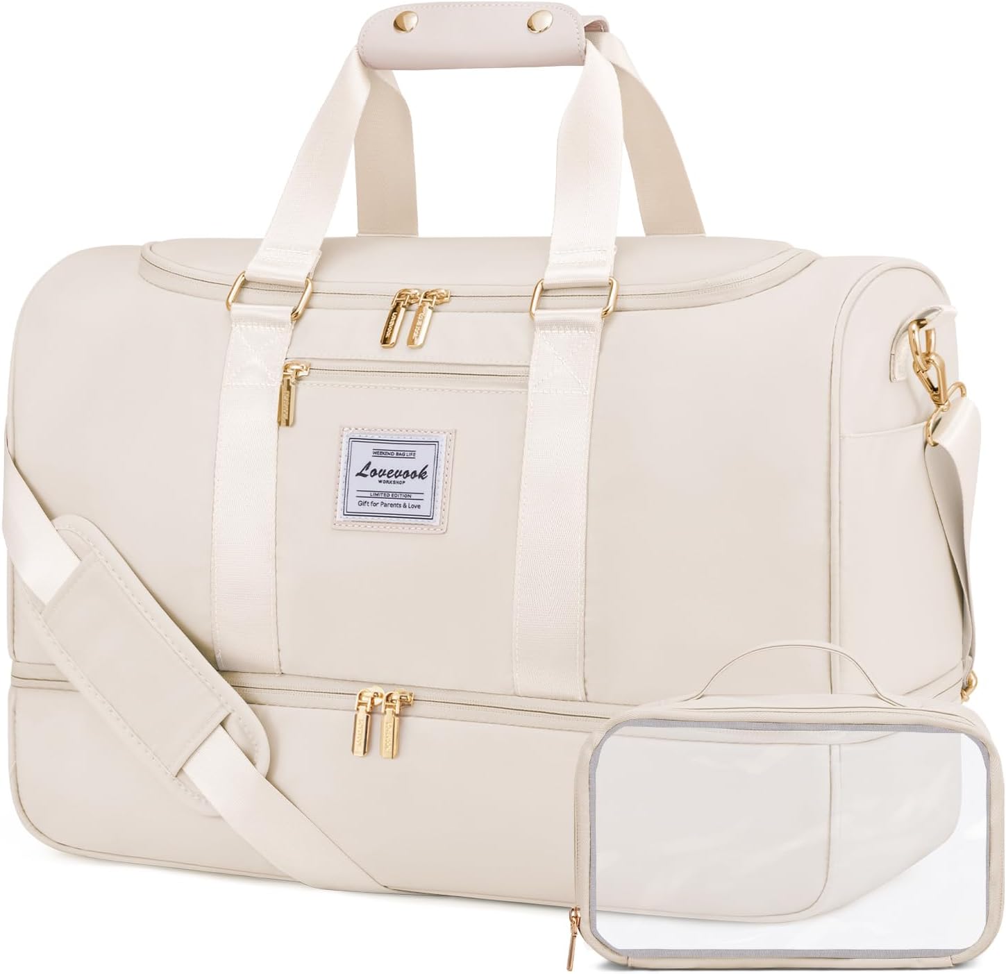 LOVEVOOK Women’s Travel Bag, Lightweight Hand Luggage Bag, Gym Sports Bag with Shoe Compartment, Waterproof Weekend Bag Hospital Bag with Separate Wet Bag, beige, Casual LOVEVOOK Women’s Travel Bag, Lightweight Hand Luggage Bag, Gym Sports Bag with Shoe Compartment, Waterproof Weekend Bag Hospital Bag with Separate Wet Bag, beige, Casual