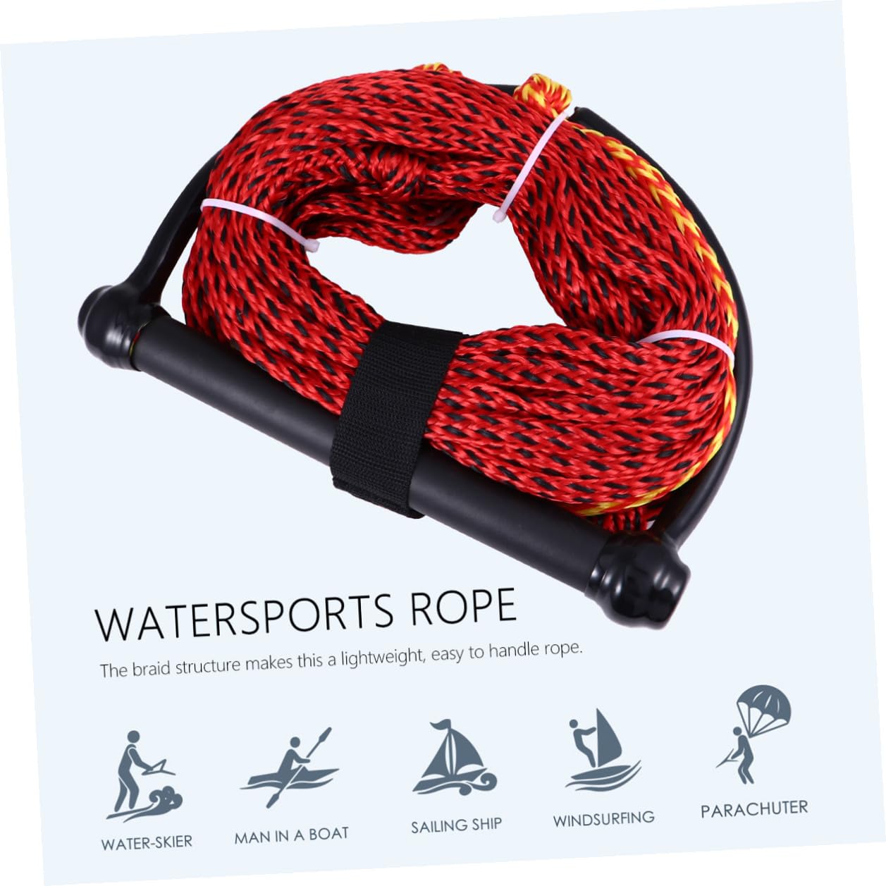 Cuerda de Esquí Acuático Negra Mango, Nailon Resistente a Rayos UV, 1 Sección, Ligera para Navegación y Esquí en Barco Color Aleatorio