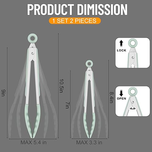 Miniatura 8 de HOTEC Pinzas de cocina prémium de 7 y 9 pulgadas, pinzas de cocina de acero inoxidable con puntas de silicona, resistentes a los arañazos y al