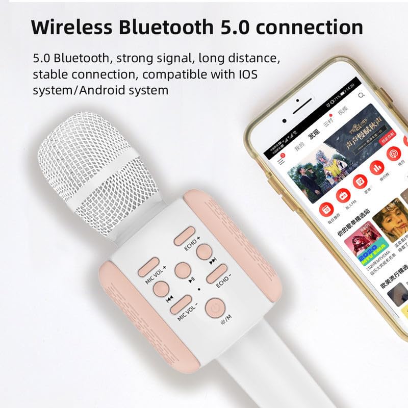 Image of VIL Wireless with LED RGB Light Mic Speaker Handheld Mike Karaoke Mic Music Player Singing Recorder KTV Microphone Wireless (Mike Pink)