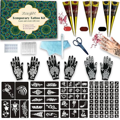 99 PCS Temporary Tattoo Stencils Kit, 6 Tattoo Ink Cones