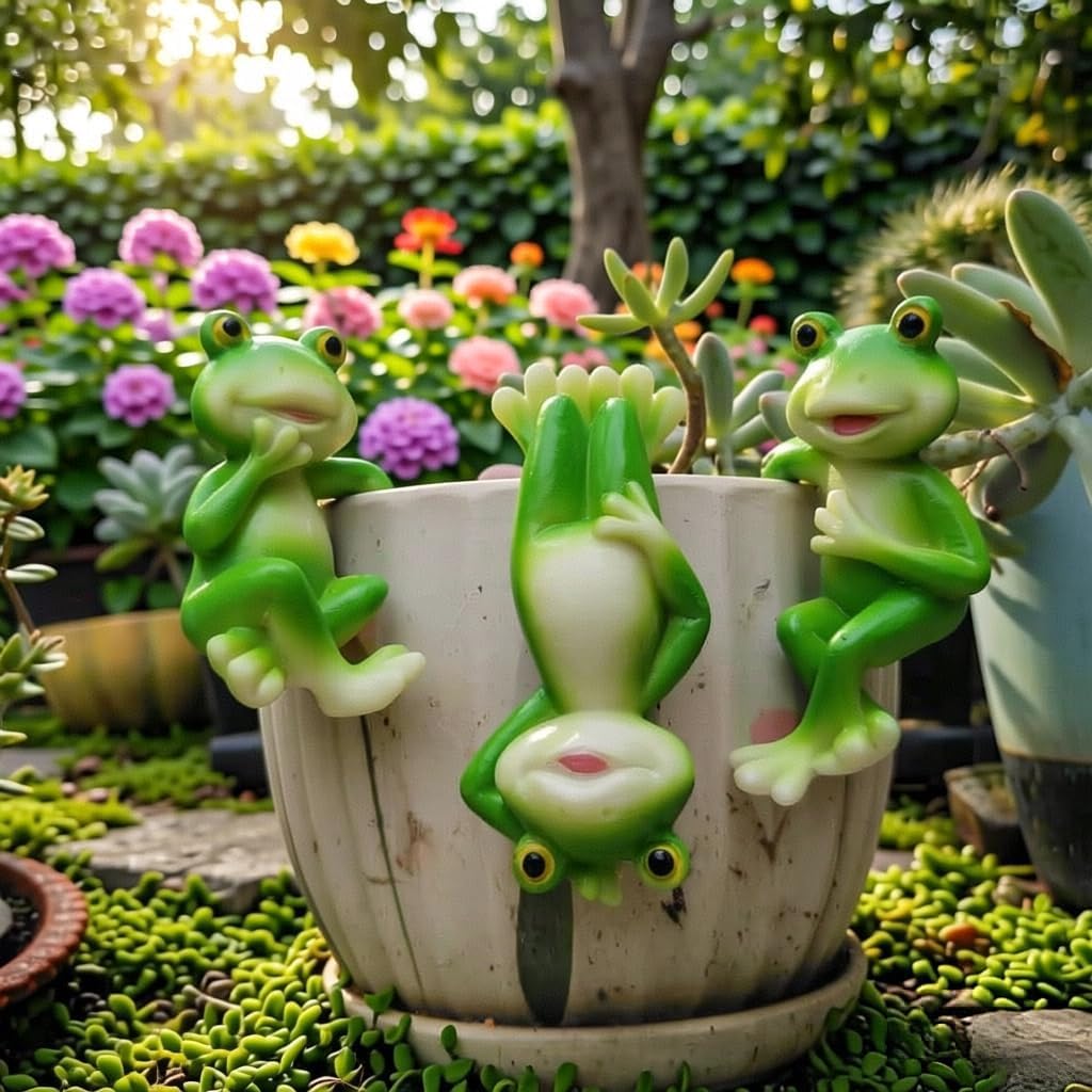 3 Pieces of Outdoor Courtyard Climbing Frog Statue Decoration, Outdoor Fairy Garden Resin Crafts, Flower Pot Landscape Frog, Miniature Landscape Pendant Accessories image 3