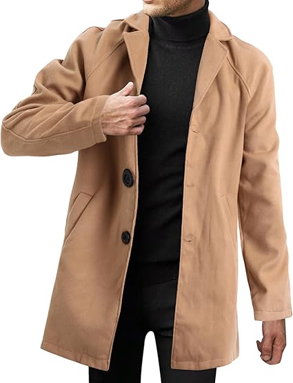 Herren Wollmantel Lang - Thermo Wintermantel Mit Stehkragen In Größen M-5XL