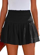 Tincini Shorts Women's Summer Cotton Elastic High Waist Short Trousers Causal Ruffle Beach Shorts Plain Leisure Shorts Sweatpants