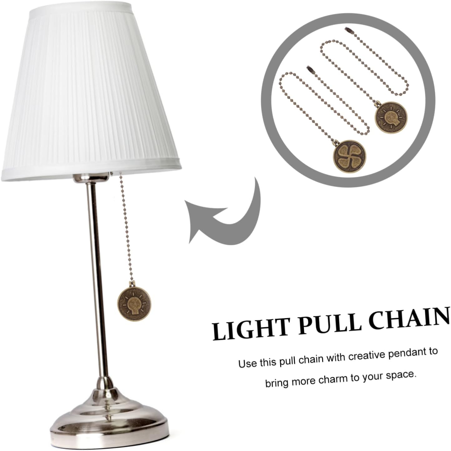 2Pcs Bronze Ceiling Fan Pull Chain Extension with Decorative Pendant for Stylish Hanging Light Pull Cord Accessory