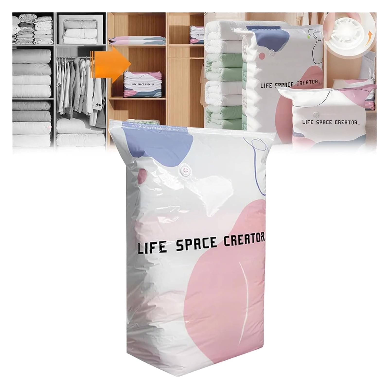 Pump-Free Vacuum Storage Bags, 2026 New Cube Space-Saving Compression Bags, Upgraded Large 3D Pump-Free Vacuum Storage Bags for Clothing, Duvets & Blankets(1PCS,(80 * 100 * 38CM))