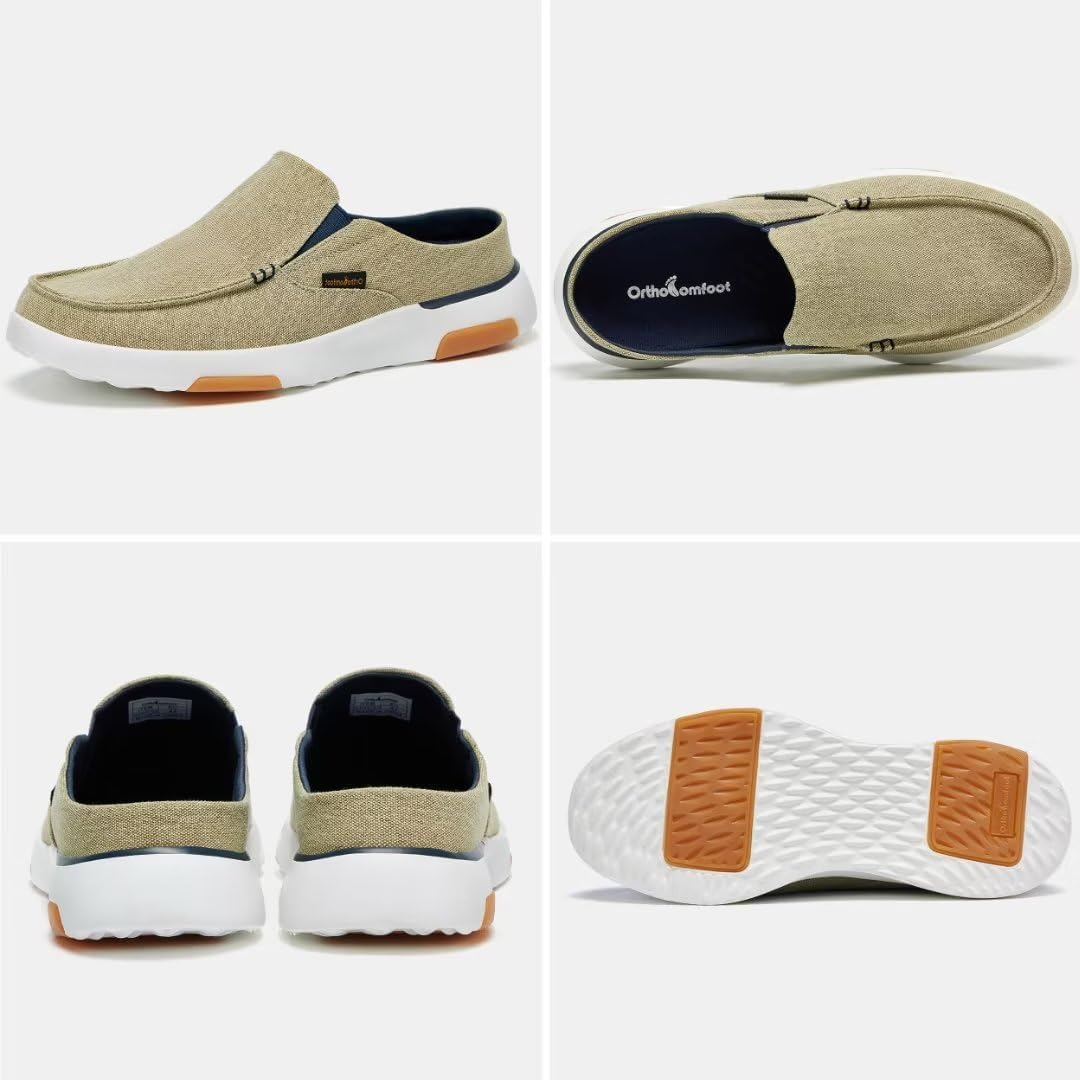 OrthoComfoot Comfortable Men's Loafers & Slip-Ons, Plantar Fasciitis, Foot and Heel Pain Relief, Orthopedic Casual Slippers Diabetic Bunions Boat Walking Shoes 10 W3-khaki