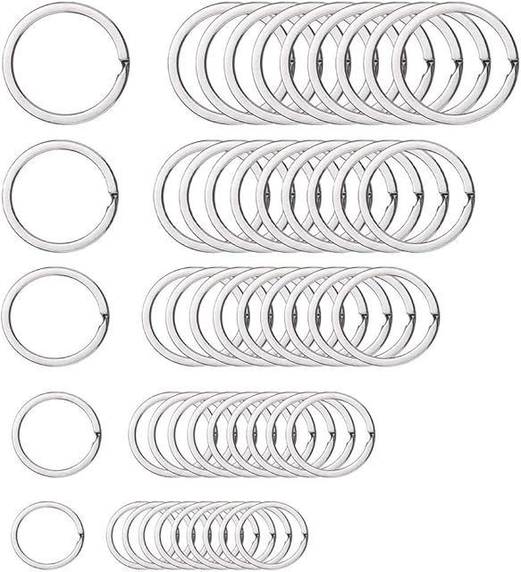 TSKDKIT 50 Pcs Stainless Steel Keyrings for Crafts Metal Split Rings Key Chain Rings Multi-Size Split Hoops Silver Steel Keyring for Resin Crafting Car Home Keys etc