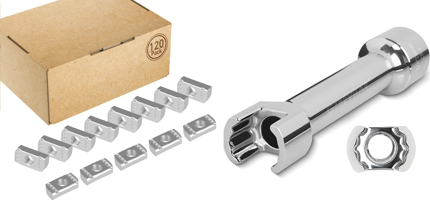 Strut Channel Nuts 3/8"-16 No Spring - 120 Pcs, 1/2″ Drive 3/4″ (19mm) Strut Channel Impact Socket