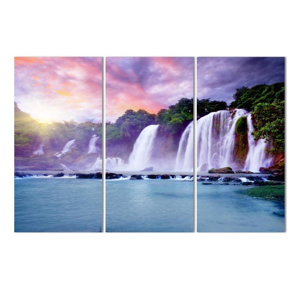 Tríptico De Lienzos Modernos 50x75 Cm - Decoración Mural De Fiordo Y Cascada Para Salón O Dormitorio, Sin Marco