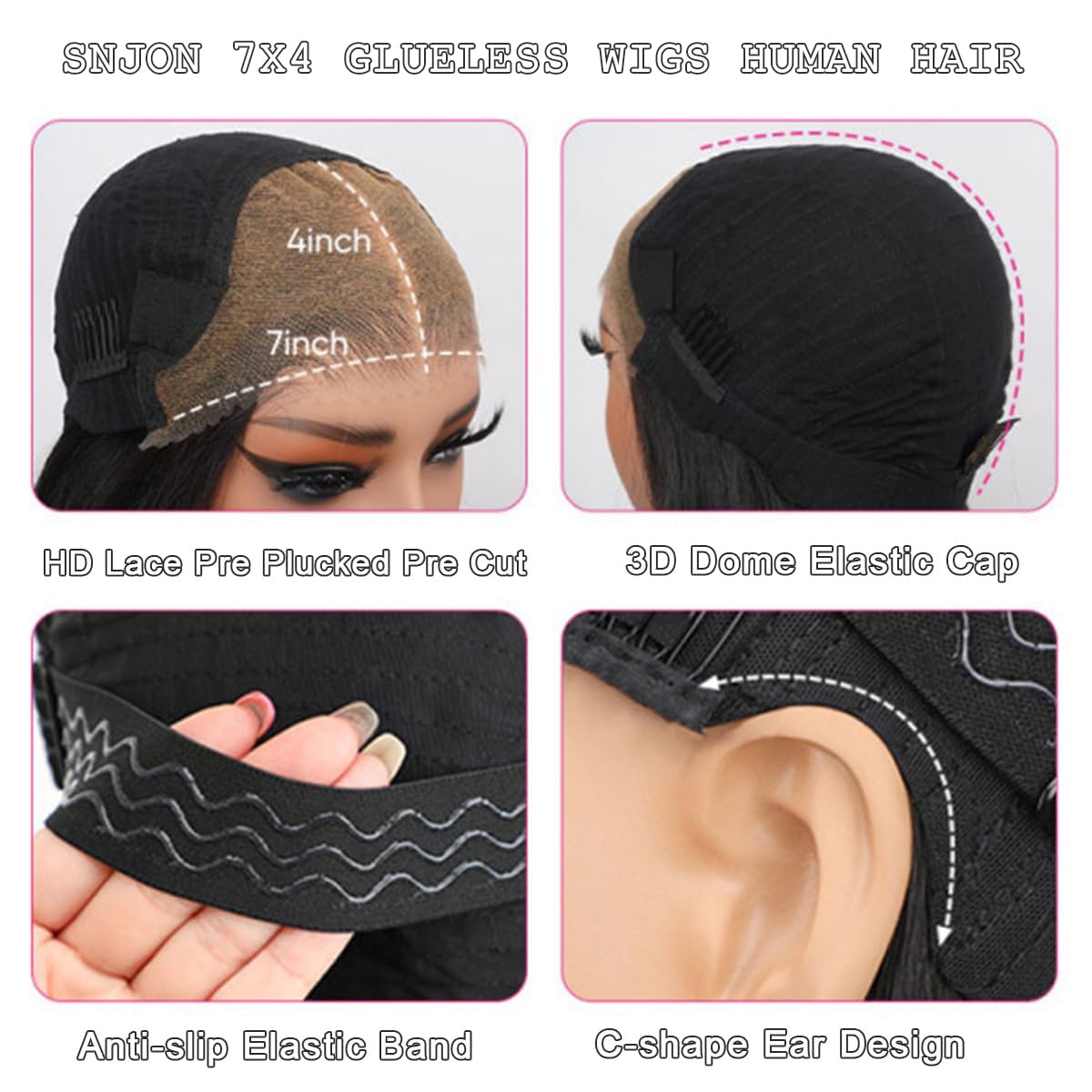 SNJON 18 Inch Glueless Wigs Human Hair Pre Plucked Pre Cut 180 Density Water Wave HD Lace Front Wigs Human Hair Glueless Wear and Go 7X4 Wet and Wavy Curly Lace Closure Wigs Human Hair for Women