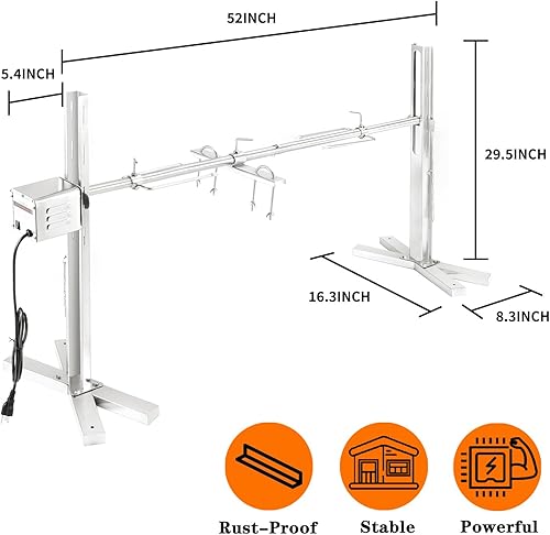 Miniatura 3 de Kit de parrilla de asador, soporte eléctrico de acero inoxidable para asador de trípode de acero inoxidable de 52 pulgadas, parrilla asadora de