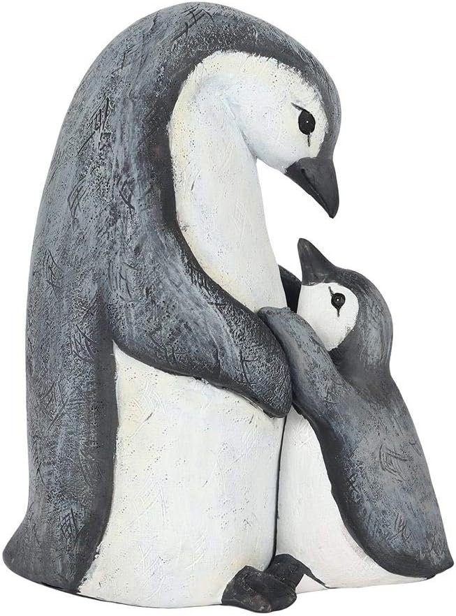 Gorgeous Mother & Baby Penguin Display Ornament - 13cm x 11cm (1 Pc.) - Unique Resin Decor -for Mother's Day, Black