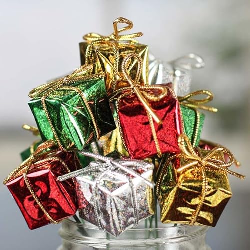 Factory Direct Craft Pack of 12 Traditional Mini Shiny Gift Box Christmas Floral Picks Tiny Boxes on Wire Stems for Holiday Seasonal Flower Arrangements Wreaths and Christmas Tree Decorations