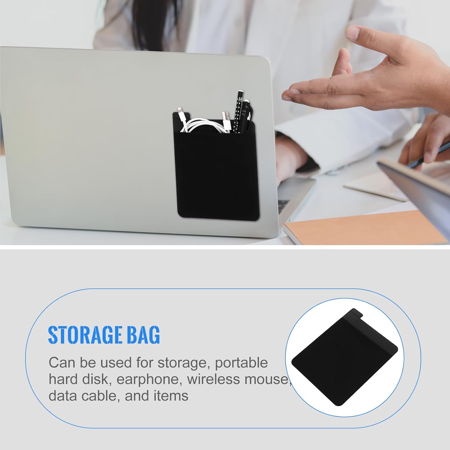 1pc Elastic Storage Bag for Laptop Tablet Accessories High Capacity Organizer for Mouse Hard Drive Data Cables Seamless Black Design 15X11.5CM Black image 4 of 9 B08QMSW5NQ