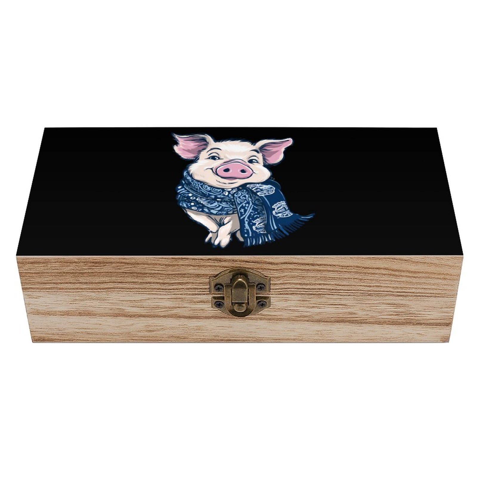 HLBSDM Pigs Wooden Box with Hinged Lid Decorative Storage Case Container