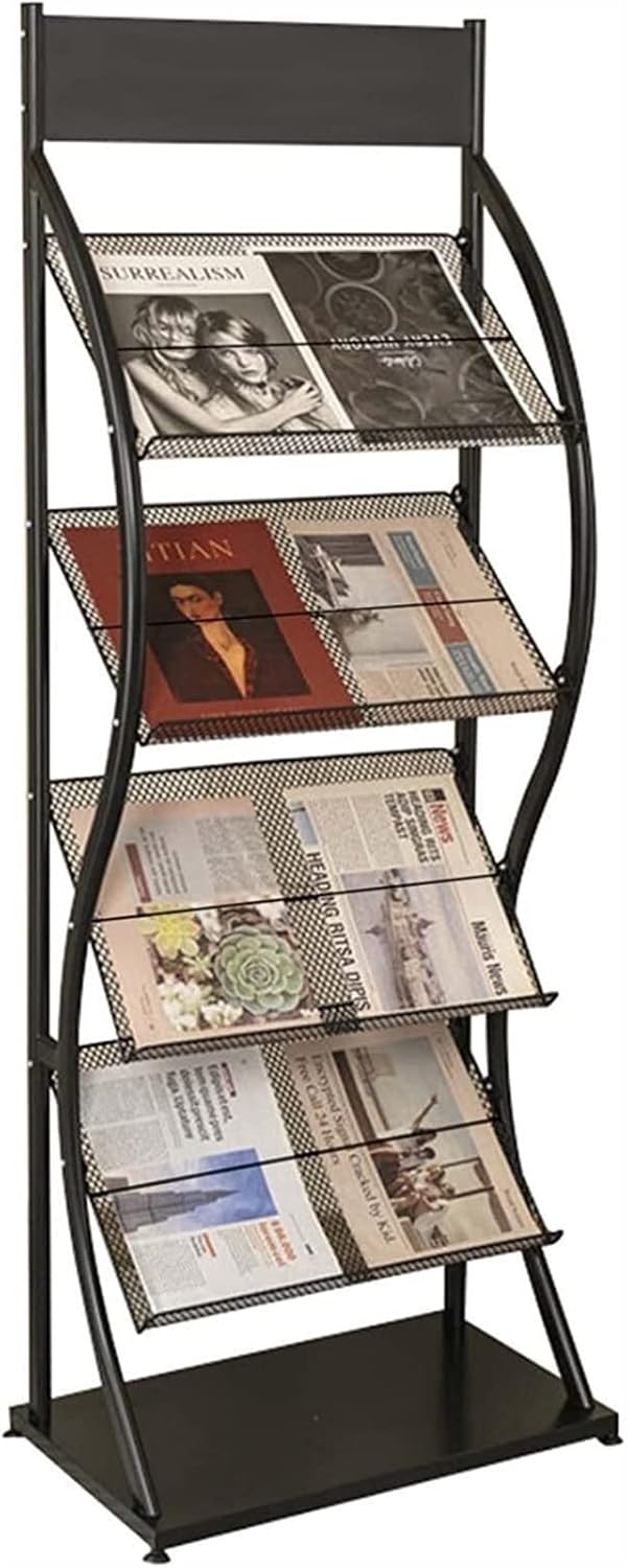Floor-Standing Magazine Rack Literature Newspaper Black Display Racks for School Hospital Commercial Show Easy to Assemble